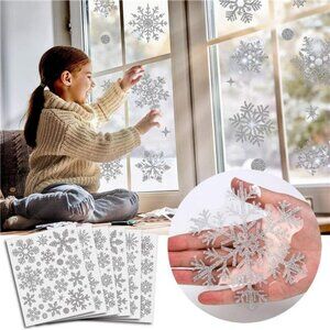 190 Pcs Silver Christmas Window Decals, Winter Holiday Glass Decorations